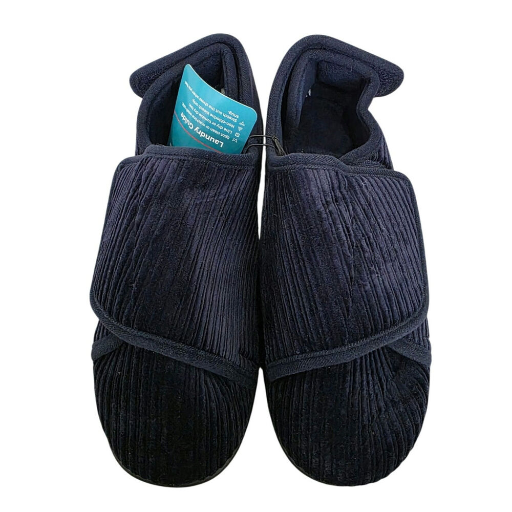 NWT HomeTop Women's Corduroy Adjustable Memory Foam Comfy Slippers Blue Size 11